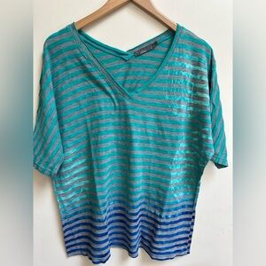 Prana Blue Striped Burn Out Top Size L